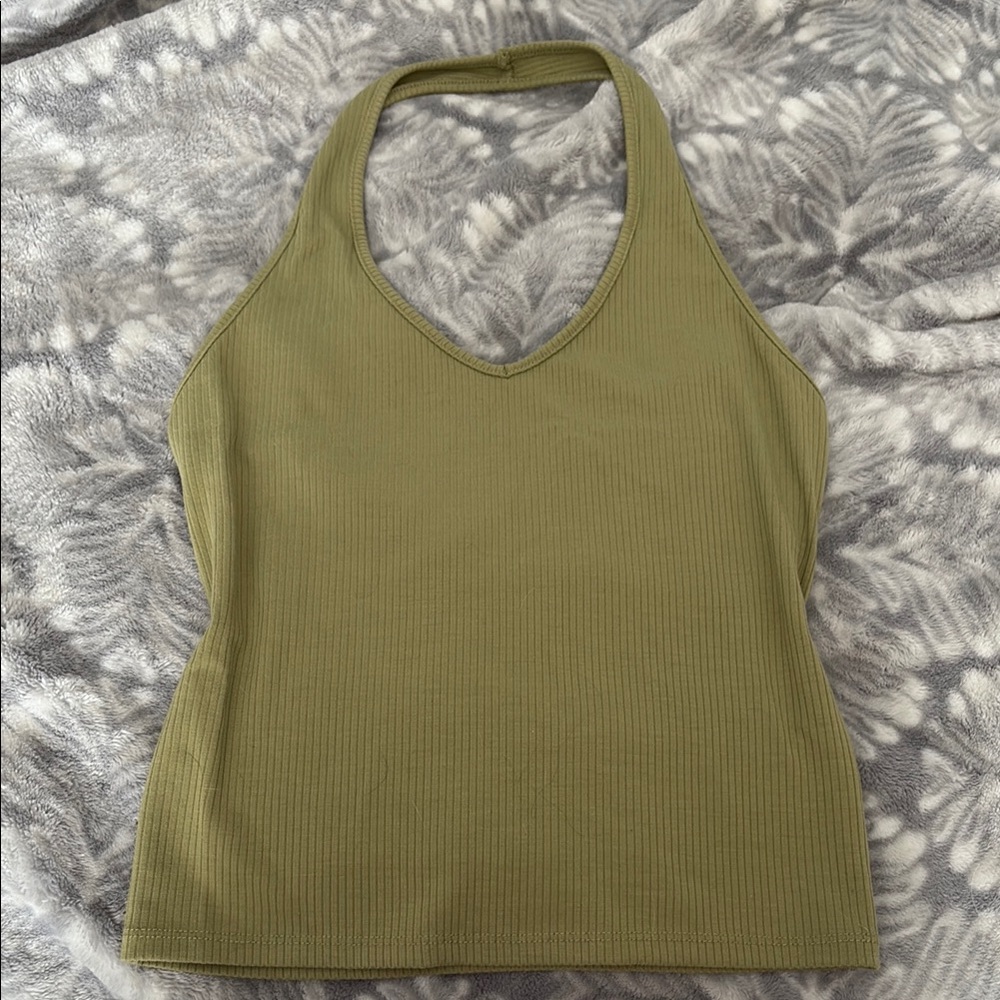 Olive Green American Eagle Halter Neck Ribbed Top (rarely worn-great condition)